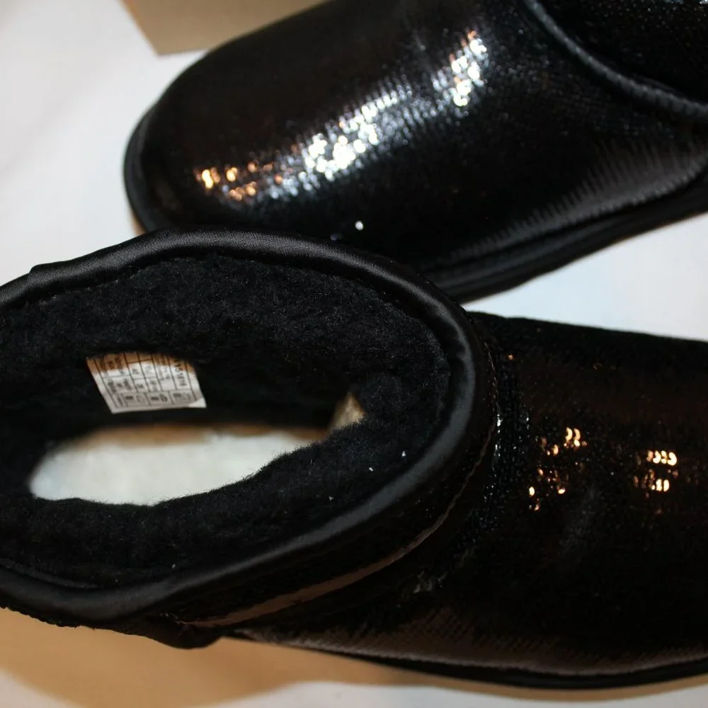 NIB UGG WOMEN'S ULTRA MINI‎ SEQUIN METALLIC BLACK BOOTS